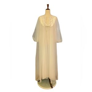 Vintage Polyester Satin and Lace 2 Pc Long White Lingerie Set Size M-L